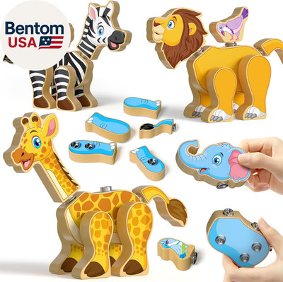 Wooden Snap Together Building Toy, Take Apart Construction Builders, Assembly An