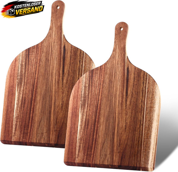 2 StüCk 42 Cm Pizzabrett Akazienholz, Groß Pizzaschieber Pizzateller Holz Pizza-image