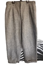 Vintage 50s 60s Mens Grey Heavy Wool Cuffed Trousers Talon Zip 34x29