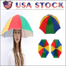 24" Hands Free Umbrella Hat Waterproof Sun Rain Protection Adjustable Headband