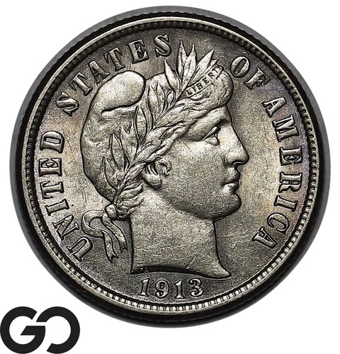 1913 Barber Dime, Very Lustrous Choice AU++/Unc