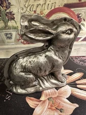 Primitive-Tin Style/Resin-Bunny/Rabbit-Silver-Faux Chocolate Mold-Detailed/Cute-