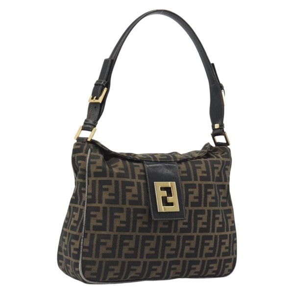 FENDI Zucca Canvas Mamma Baguette Shoulder Bag Brown Gold Tone Auth 195437