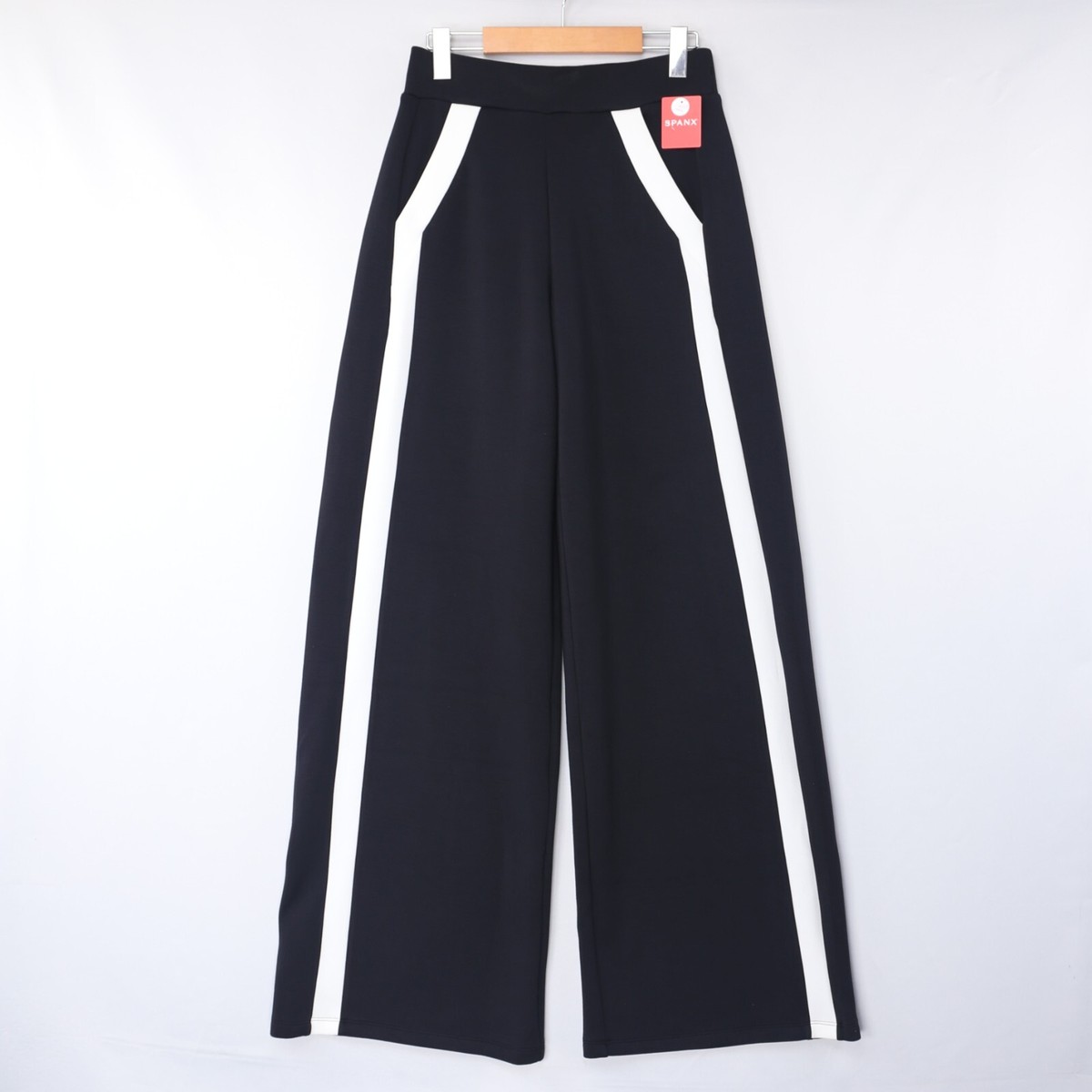 Spanx Womens Track Pants AirEssentials Striped Wide Leg Black