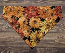 Fall Dog Bandana Mums Flowers OVER THE COLLAR Slide on Bandanna Autumn Scarf