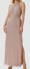 351 Aidan By Aidan Mattox Women's Beige Round Neck Beaded Gown Size 10