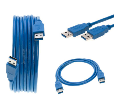 USB 3.0 Cable Blue Type A Male to A Male High-Speed Data Transfer Charger Cord