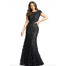 MAC DUGGAL 67711 Floral Applique Black Trumpet Gown $598 Size 6 Maxi Dress