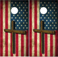 American flag wood Cross Cornhole Wrap Bag Toss Skin Decal Sticker