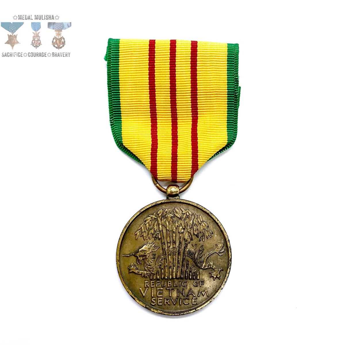 U.S. VIETNAM WAR SERVICE MEDAL VOLUPTE MARKED LI-GI CRIMP BROOCH