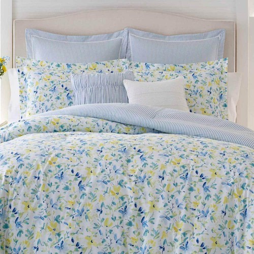 Laura Ashley Comforter Set Twin 2-Piece Nora Floral Soft Cotton Bright Blue - 第 2/4 張圖片