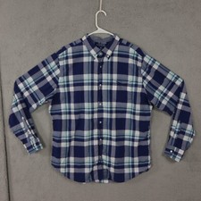 Old Navy shirt adult XXL blue white plaid button up long sleeve cotton slim fit