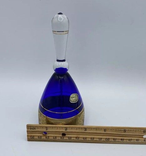 Bohemia Glass Bell Blue w/Gold Leaves-Grapes-Made in Czechoslovakia Has Sticker - Picture 8 of 8