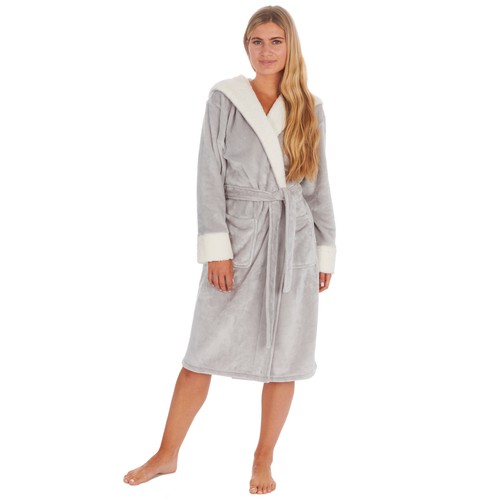 Damen warm gemütlich schimmernd Winter Fleece Ankleideraumkleid mit Borg Fleece Borte S-XL - Bild 3 von 10