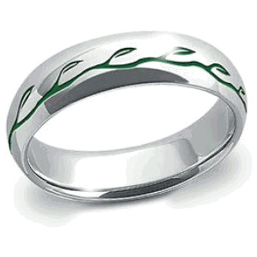 Anillo de esmalte de hoja elfa señor de la boda banda de compromiso con oro blanco 14K