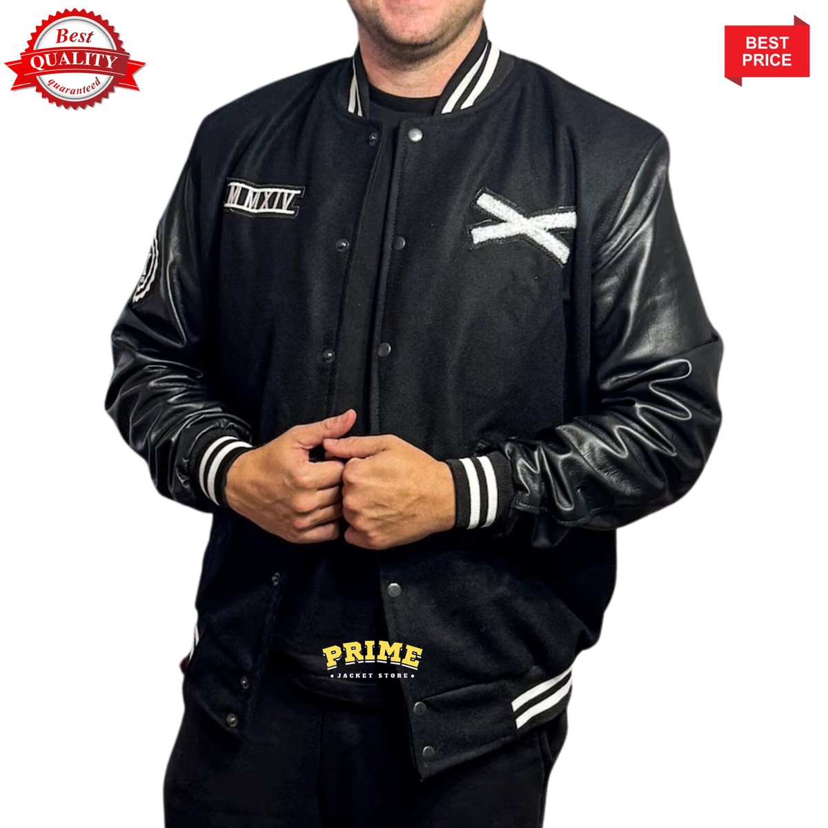 Men's The Weeknd XO Bomber Jacket Black Wool leather Sleeves