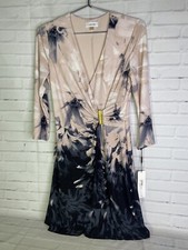 NEW Calvin Klein Faux Wrap Printed Floral Dress Blush Pink Gray Womens Petite 6P