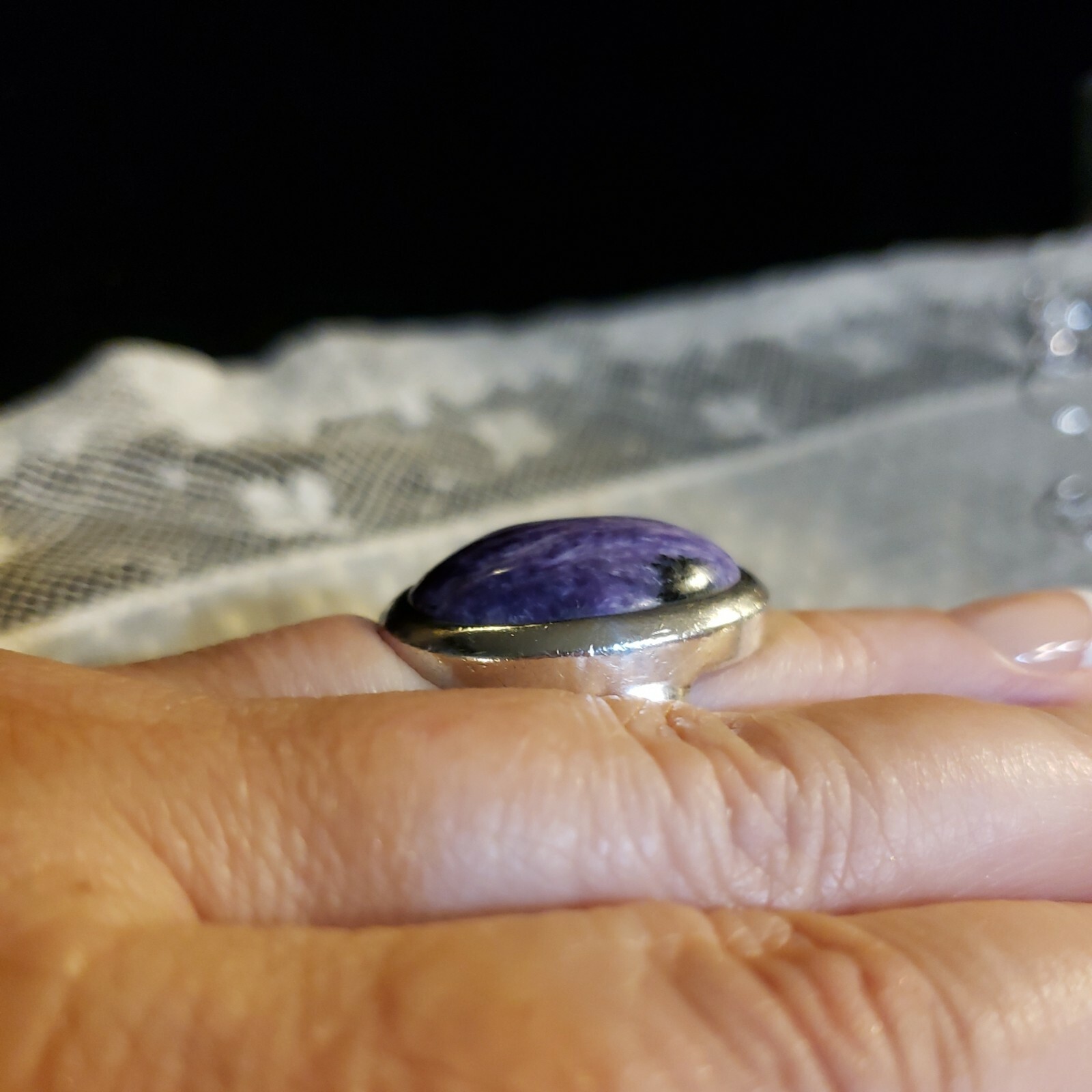 Bold Sterling Silver CHAROITE Ring, Designer Sign… - image 11