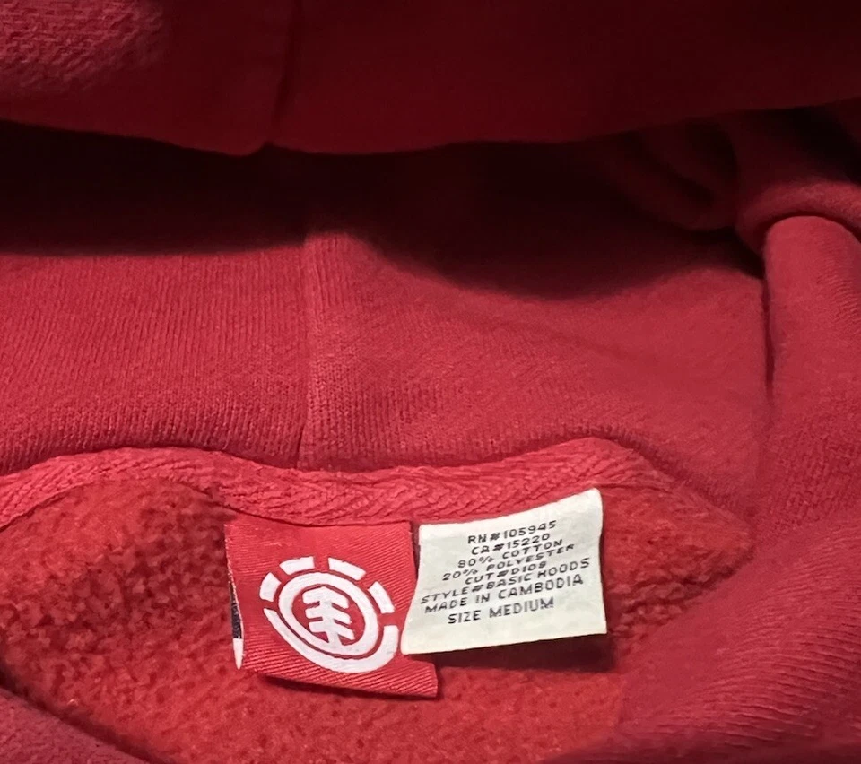Sudadera con Capucha Element Para Hombre Mediana Roja Pullover Sudadera Y2K Patín Bordada Foto 2 de 3