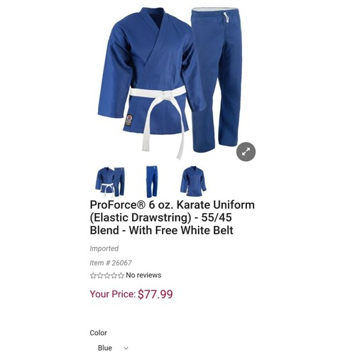 Pro Force Mens KARATE Uniform Blue w White Belt NIB size 7 - Picture 2 of 7