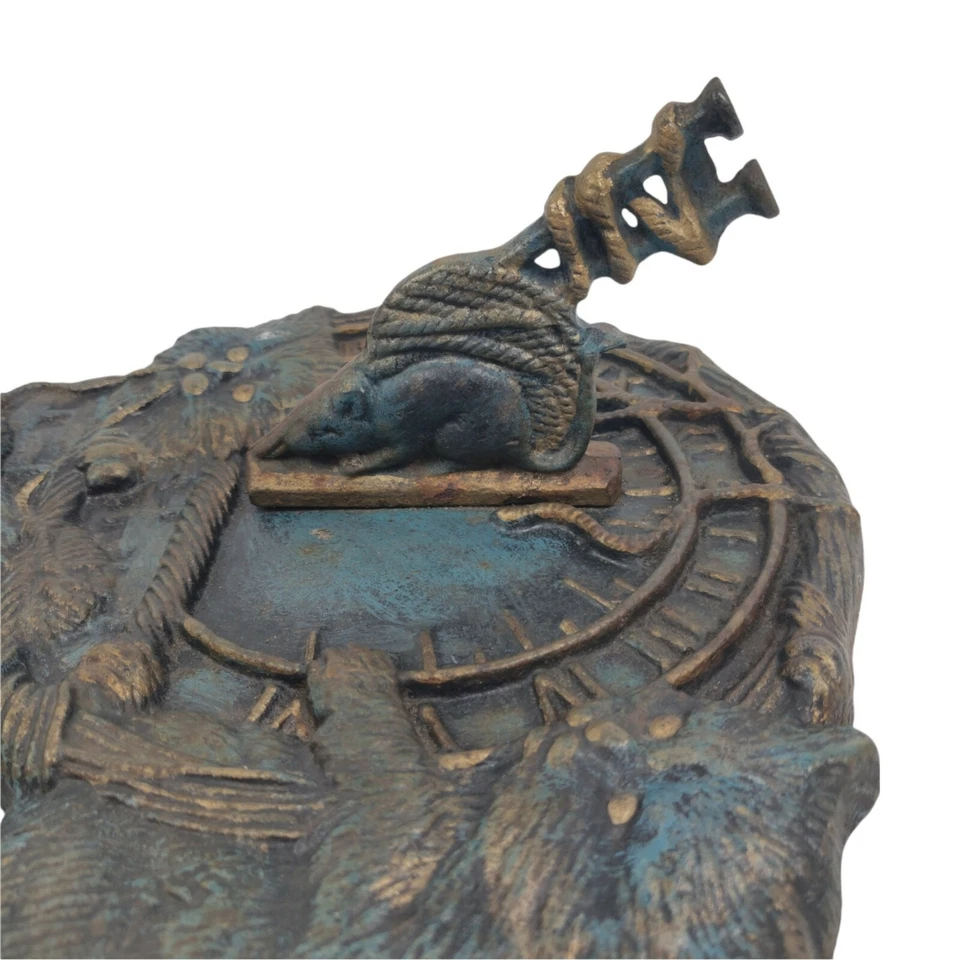 3 Cat Clock Roman Numbers Mouse Cast Iron / Metal Wall Plaque garden home  - Image 4 of 4