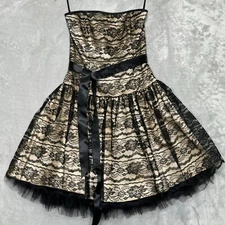 Vintage Jessica McClintock For Gunne Sax Dress Womens 7/8 Black Lace Tulle 80s