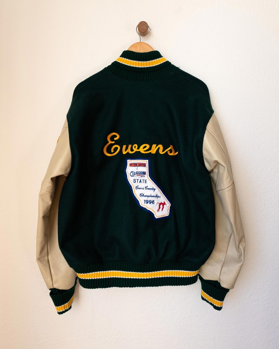 90s Vintage Santa Barbara Leather Varsity Jacket Cross 90s Vintage Santa Barbara Leather Varsity Jacket Cross