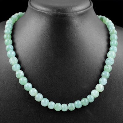 305.00 Cts Earth Mined Green Aventurine Round Shape Beads Necklace NK 03E87