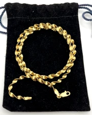 Vtg 925 Solid Sterling Silver 24 in " TWIST SPARKLE NECKLACE ITALY golden toned