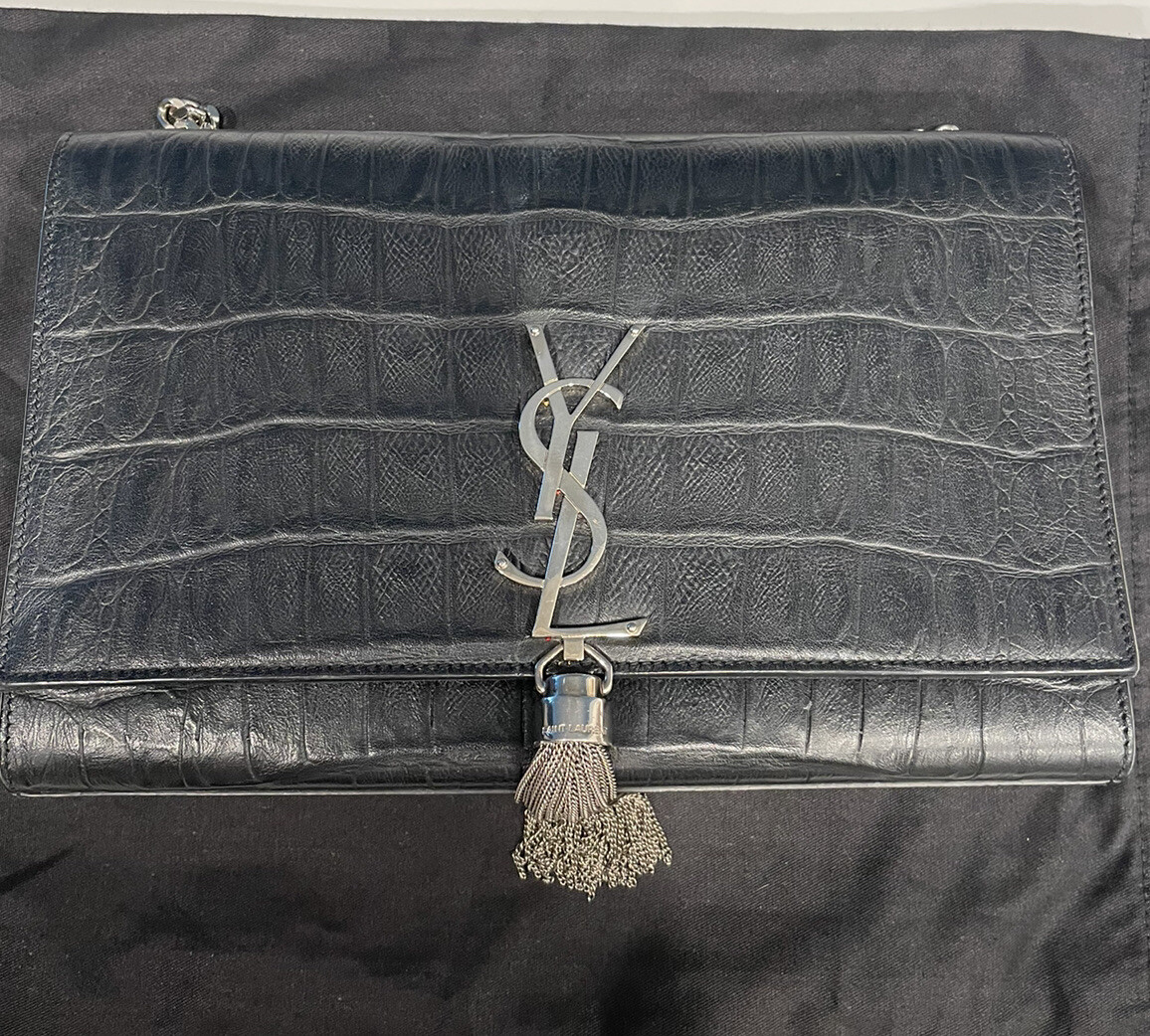 BORSA A TRACOLLA 100% AUTENTICA DONNA YVES SAINT LAURENT KATE MONOGRAM NAPPA CROC NERA