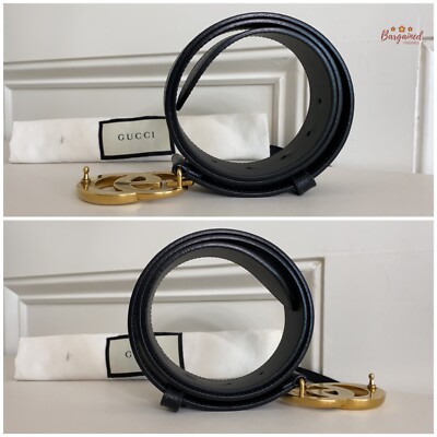 Authentic Gucci Black Textured Wide Leather Signature Double G