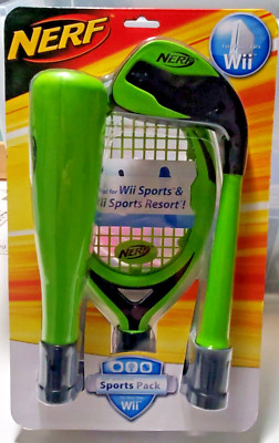 Hasbro Nerf Wii Sports Pack Baseball Golf Tennis Lime Green New
