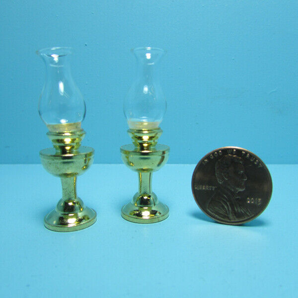 Dollhouse Miniature Brass Oil Lamps Set with Glass Shade Non-Working IM65429