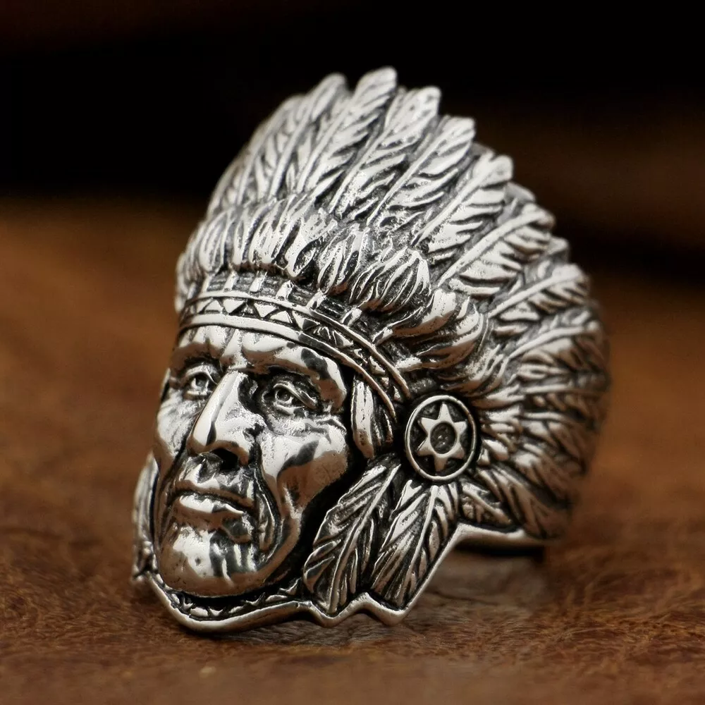 Sterling silver indian chief best sale ring