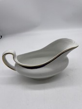Vintage Hanley Ceramic Gravy Boat Jug Regal White Blue & Gold  - Made in England
