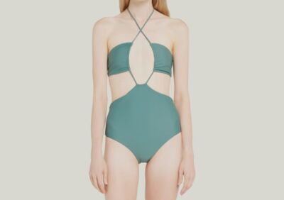$198 Jade Swim Women Green Layla Halter One-Piece Swimsuit Swimwear Size XS
