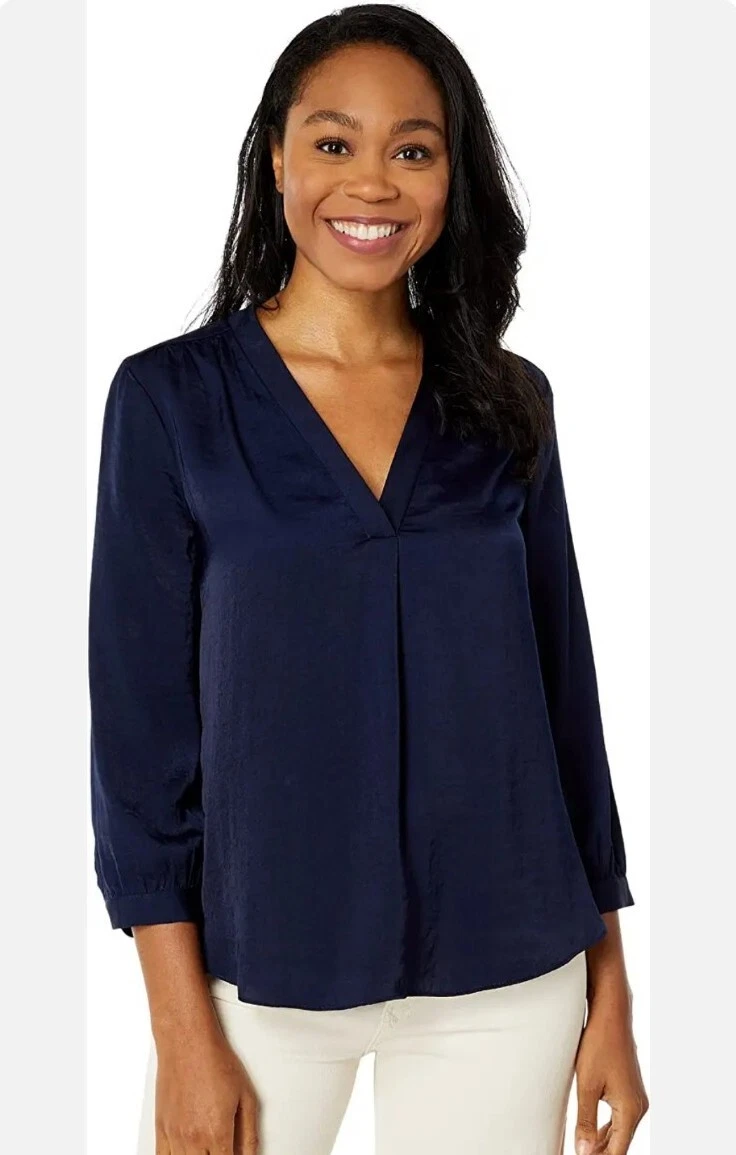 navy blue v neck blouse