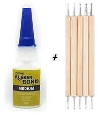 Kleber Bond CA Adhesive 'MEDIUM'  High Strength Glue 'Clear' & 5 Dotting Tools