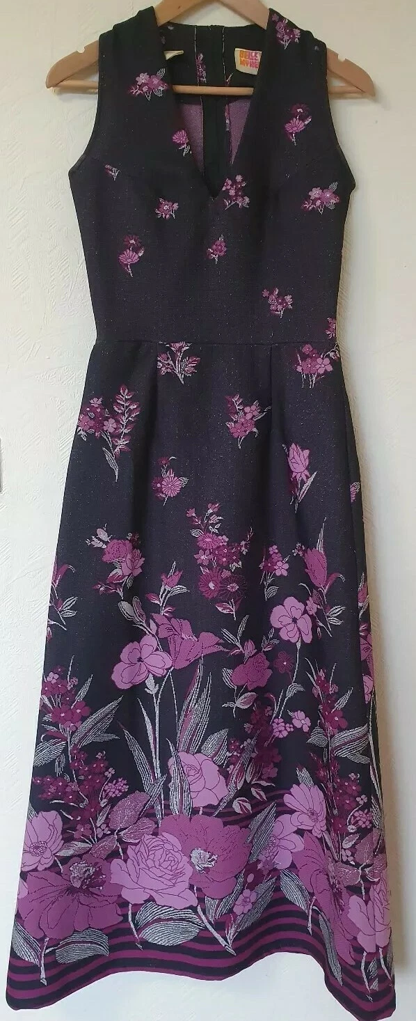 True Vintage Belle Of My Heart Purple Sparkle Floral 60s 70s Dress Size 10 12?