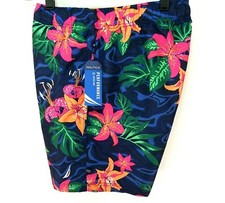NAUTICA Swim Trunks Shorts Quick Dry Estate Blue Hawaiian Floral Men's NEW 