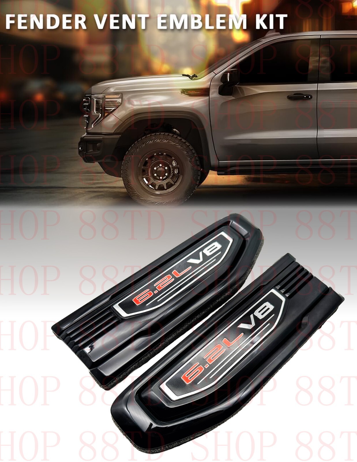 6.2L V8 Fender Vent Emblem Kit Fit 2019-2024 GMC Sierra GM Fender 85160715