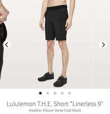 Lululemon T.H.E. Short Linerless 9" Heather Allover Deep Coal Black Mens-Medium
