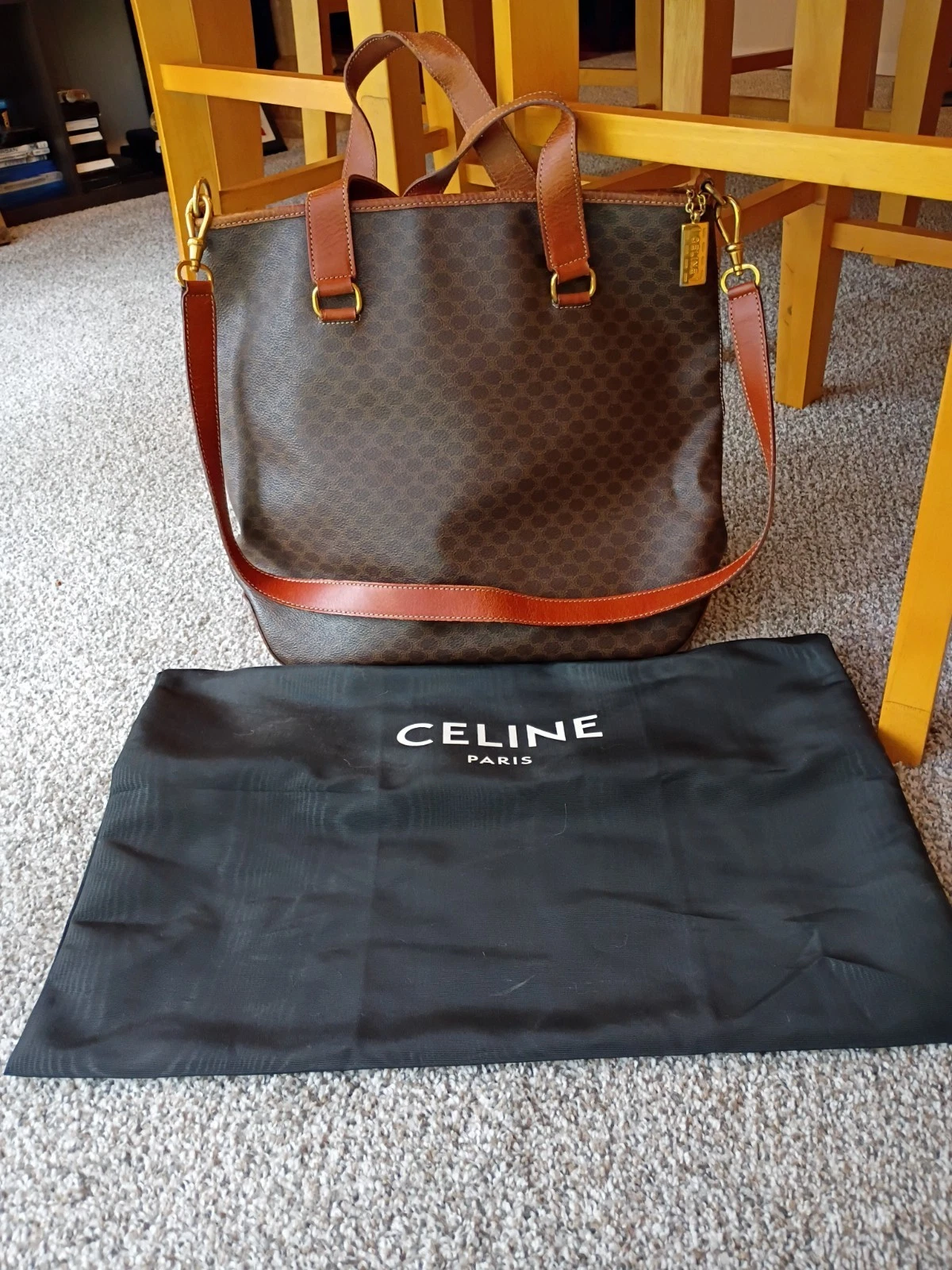 CELINE Bag Handbag Shoulder bag 2Way Macadam PVC Brown DM95 Authentic With Dust