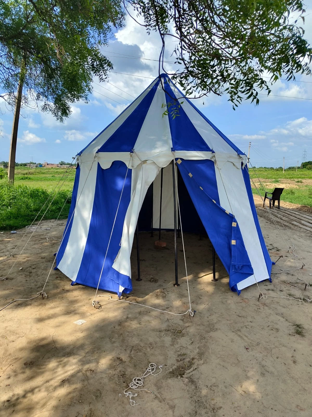 WEEKEND SALE Medieval Round pavilion Blue White waterproof Camping tent for sale