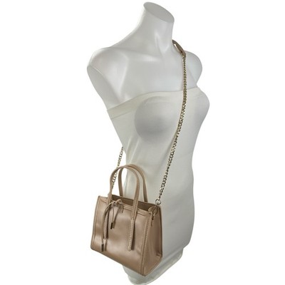 Zara Mini City Beige Faux Leather Vegan Chain Crossbody Bowling Satchel Bag