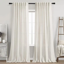 Cream Linen Back Tab Curtains 84 Inch Length for Living Room 2 Panel Set Neutral