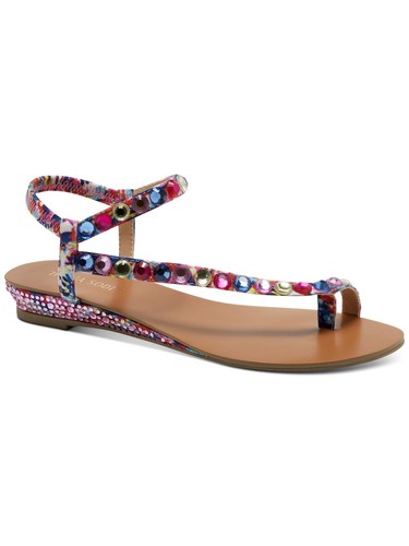 THALIA SODI Womens Pink Colorblock Izabel Round Toe Wedge Slip On Sandals 8.5 M