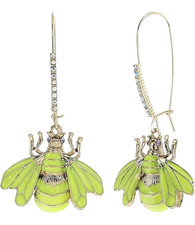NEW BETSEY JOHNSON NEON GREEN YELLOW BEE,IRRIDESCENT CRYSTALS DANGLING EARRINGS