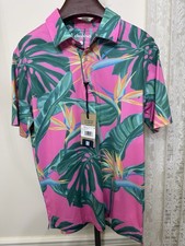 Chubbies THE BIRDS OF PARADISE Performance Polo Shirt, Pink  Green floral New S