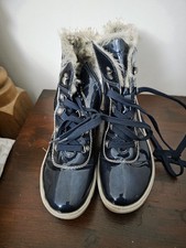 Jana Tex Womans Navy Fured Lined Navy Blue Leather Boots